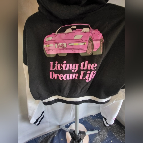 Barbie Black CROP Hoodie with Pink Logo - Picture 3 of 4